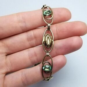 Vintage Providence Stock Co Sterling Silver GF Gold, Green Rhinestone Bracelet